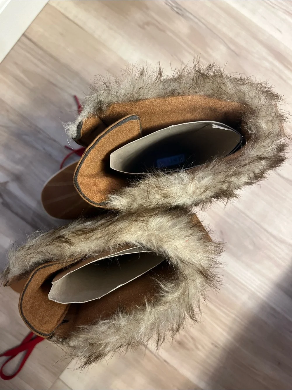JustFab Women's Tan Faux-Fur Winter Lace-Up Boots with Fair Isle Knit Accents